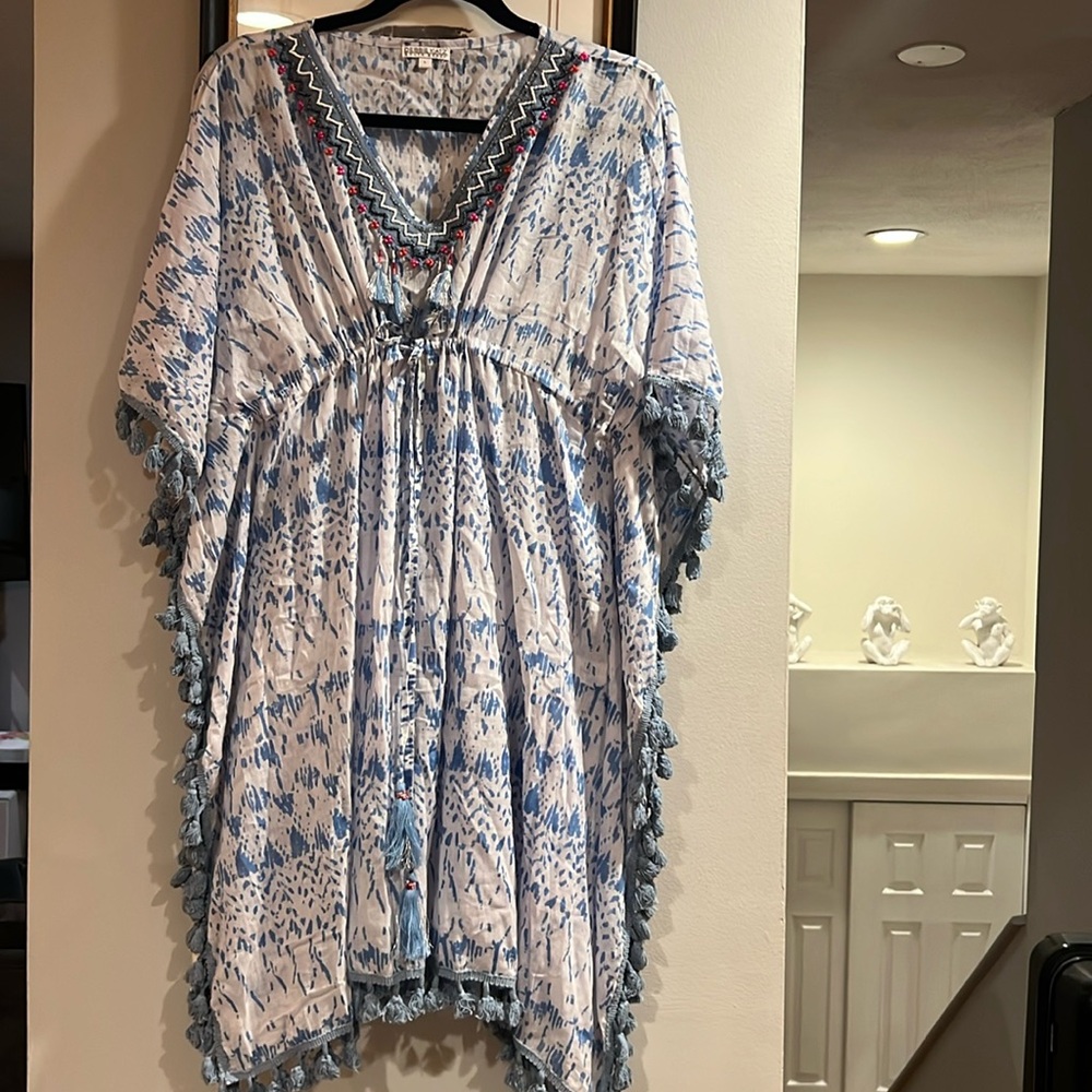 New - Debbie Katz kaftan cotton beaded swim cover up dress.  Size large.
